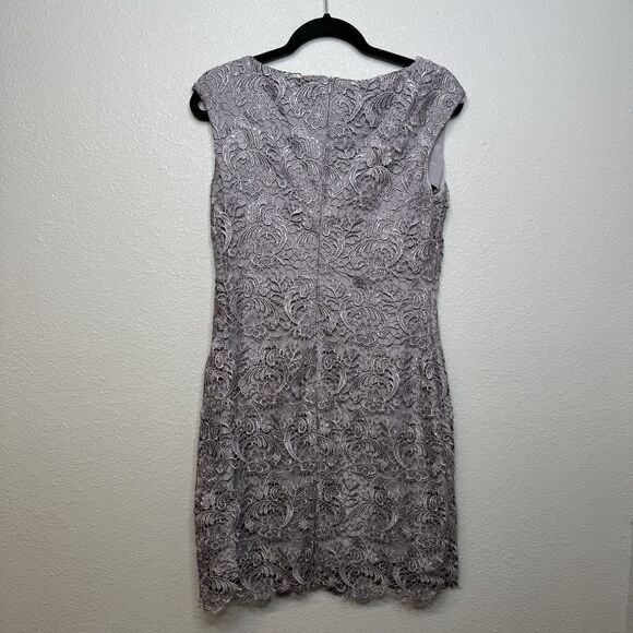 NEW Lauren Ralph Lauren Gray Evening Mesh Overlay Dress Size 8 - Picture 5 of 5